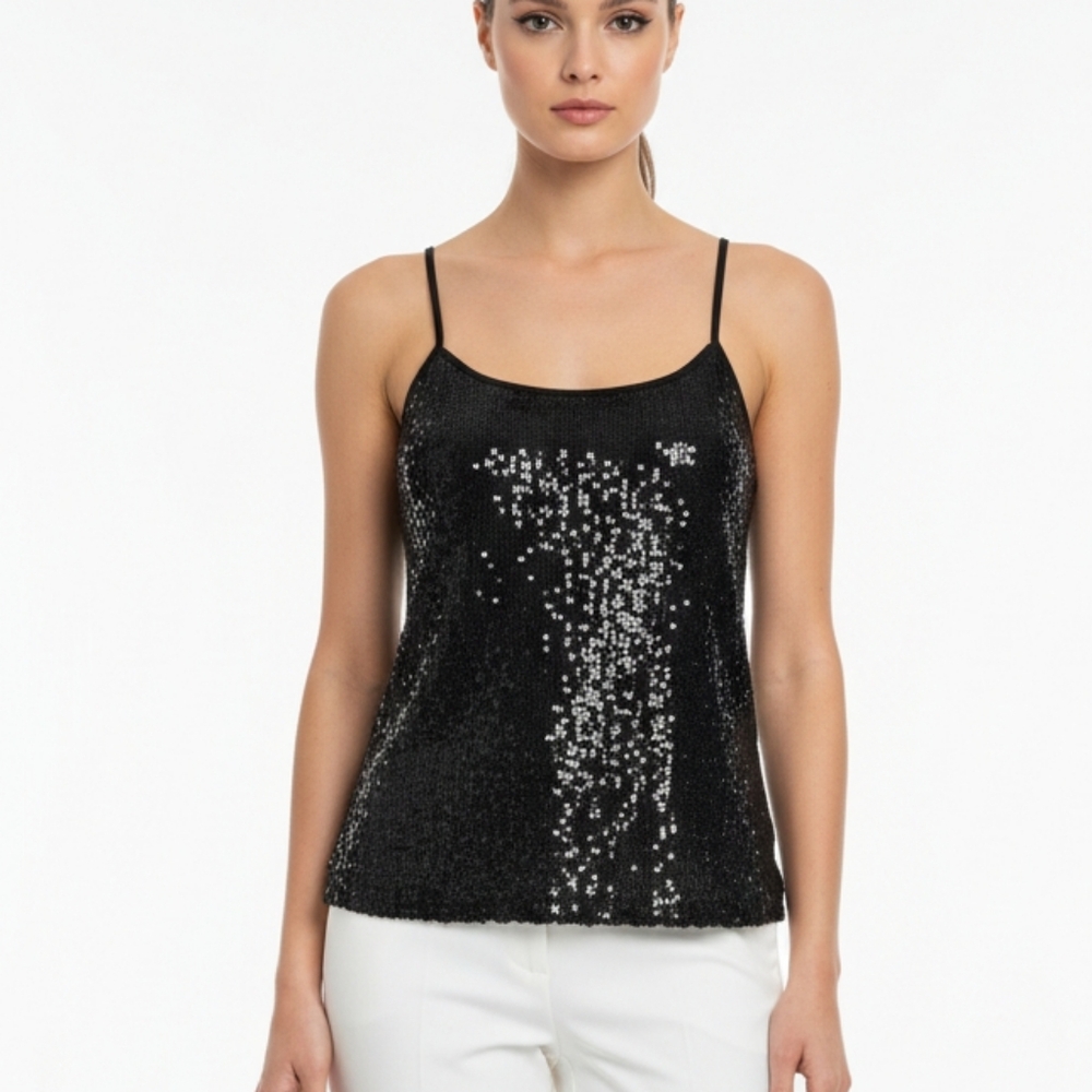 Ann Taylor Loft Tank Black Sequin Glam Club M